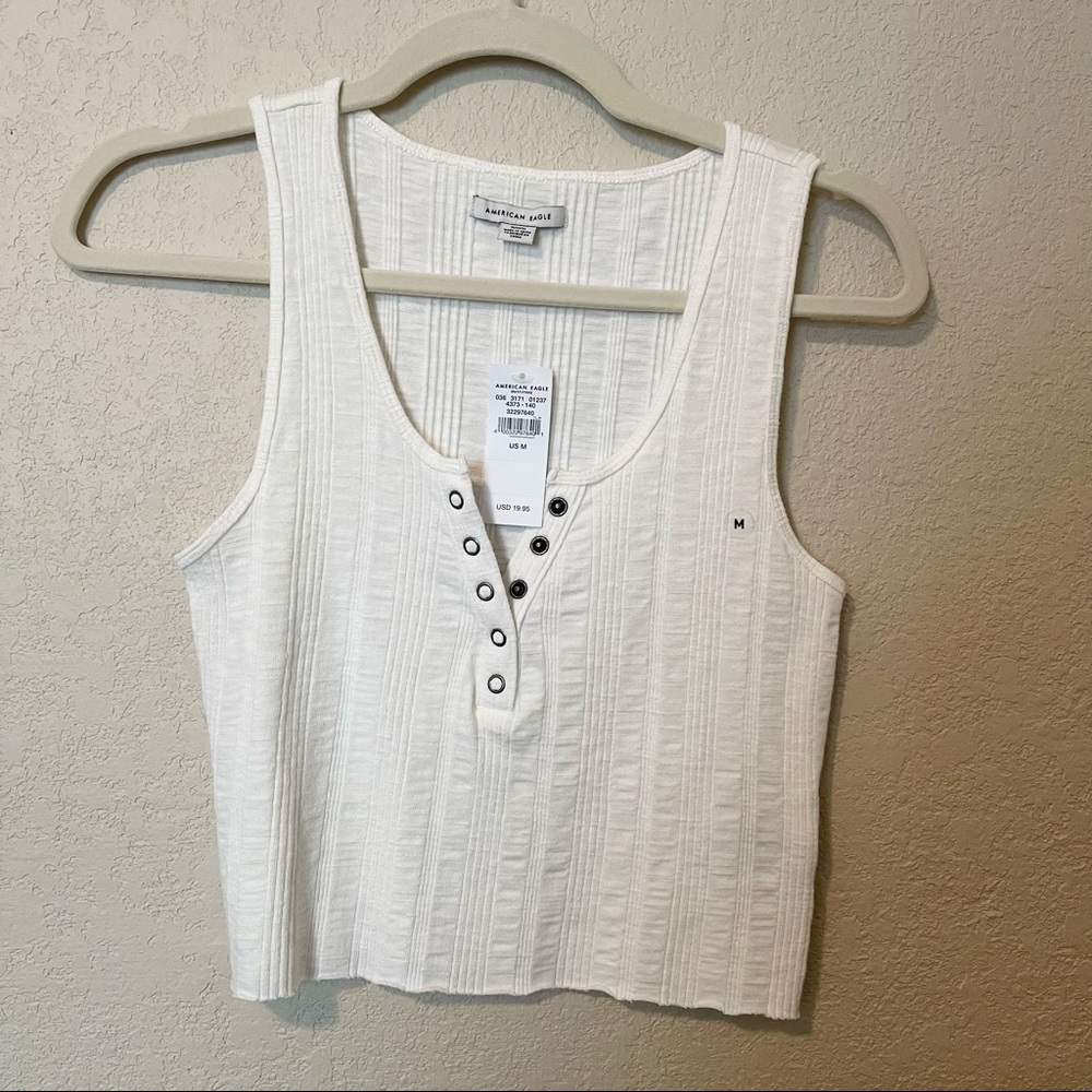 American Eagle Cropped Ribbed Henley Tank